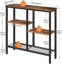 Console Table, Narrow Console Table, Slim Sofa Table With 4-Tier Storage Shelves, Industrial Hallway Table With Metal Mesh Shelf, For Hallway, Entryway, Living Room - 棕色 - 查看 8