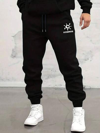 Pantalon de sport mode décontractée pour homme grande taille, convient pour le port quotidien, style de rue , imprimé lettres univers créatif