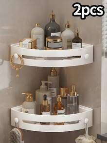 2/3 件装防锈塑料淋浴置物架 - 壁挂式浴室收纳架，弧形设计，可放置洗发水、化妆品和洗漱用品 - 节省空间，适合小型浴室，浴室收纳及配件 - 白色 - 查看 8