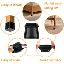 12/24 piezas Protectores de piso para patas de silla - Deslizadores de muebles de silicona gruesa, cubiertas transparentes para patas de silla para reducción de ruido y protección del piso, almohadillas duraderas para patas de muebles para mesas y sillas de cocina, sofás y mesas de centro (cuadradas)