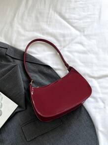 Minimalist Solid Color Shoulder Bag, Suitable For Women's Daily Commute, Fashionable Burgundy Bag