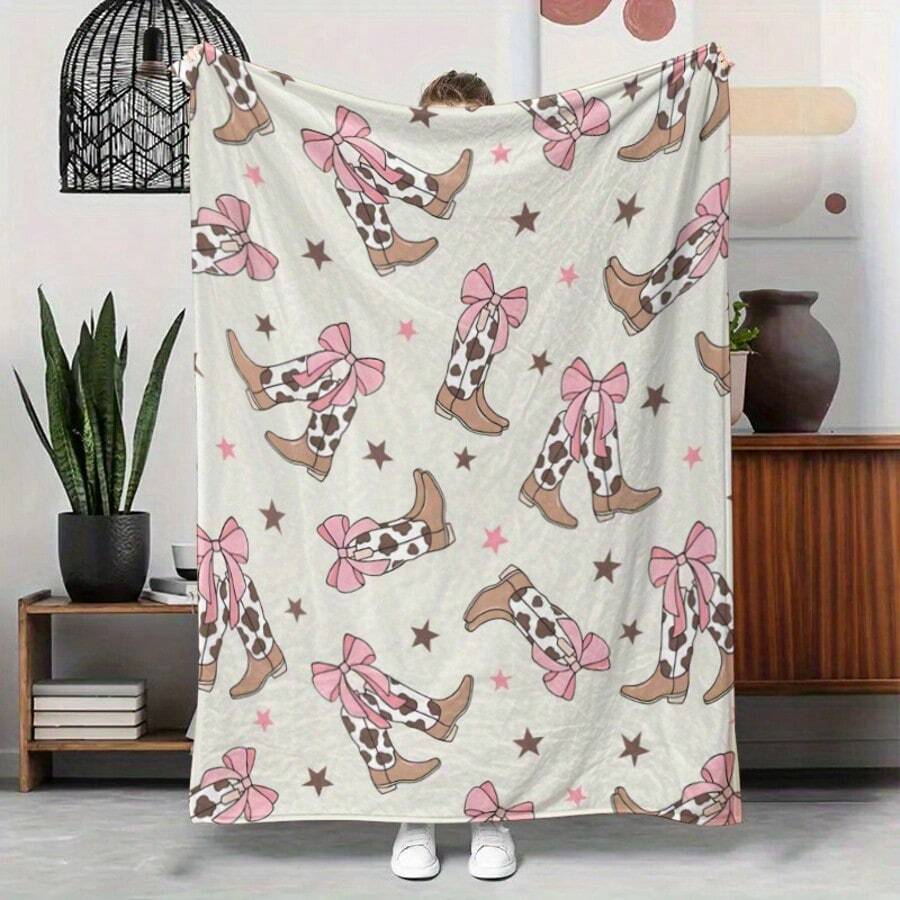 Retro Western Cowboy Theme, Cowboy Boots, Cowboy Hats, Cacti, Feather Design Patterns, Modern Home Style,Super Soft Flannel Printed  Blanket,As Birthday Gifts, Family, Wedding, Souvenir Blankets, Polyester Blankets Suitable For All Seasons, Washable, Machine Washable, Lightweight, Breathable, Comfortable, Warm, Unique, 280gsm For Him, Her Personalized Ideal Gifts For Her, Him, Family, Boyfriend, Girlfriend, Father, Family, Mother, Lover, Daughter, Son, Grandfather, Grandmother, Teacher,Doctor, Nurse,Friend, Classmate, Pet.Perfect Nap, Camping, Travel, Home, Daily Life, Office Decoration, Birthday, Anniversary, Valentine's Day, Thanksgiving, Graduation Season,Christmas, Halloween, Mother's Day, Father's Day, Wedding, New Year Gifts ,Sofa,Bed,Car,Bedroom,Living Room,Office,  Outdoor Camping, Beach,Wall Decoration - 多色7 - 查看 1