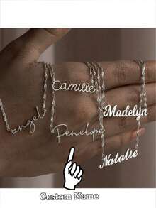 1Pc Custom Name Necklace By Caitlyn Minimalist Sparkle Twist Chain Name Necklace Stainless Steel Jewelry Necklace Personalized Gifts For Bridesmaid Proposal,New Year Glamour