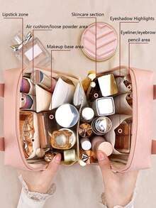 1 Stück große Kapazität Make-up Tasche, Make-up Pinsel Organizer, Kosmetiktasche, Kulturtasche, tragbare Reise-Handtasche, Aufbewahrungstasche, Hautpflege-Produkt Organizer, Make-up Tasche, Badezimmer Aufbewahrungstasche, Make-up Aufbewahrungstasche, tragbare Reisetasche, Clutch, geeignet für Badezimmer, Reisen, Hautpflege, Make-up, Augenbrauenstift Aufbewahrung