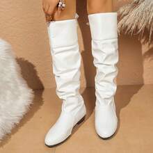 Women's Solid Color Thick Heel Long Boots, Fashionable One-Step Dress Boots, Women's Fashionable Knee-High Boots. Versatile And Casual.. Ski Snow Boots. The First Choice For Outdoor Travel - 白色 - 查看 5