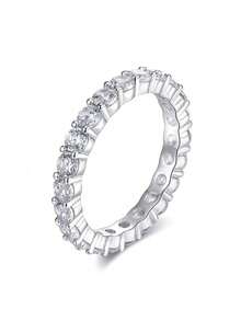 1pc S925 Sterling Silver Minimalist Single Row Full Diamond Ring, Suitable For Stacking, Gift For Lover Anniversary, Suitable For Festivals, Parties, And Daily Wear, Quality Jewelry For Women