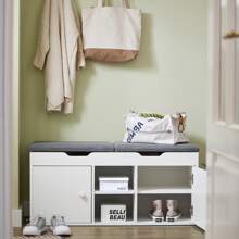 SoBuy FSR96-W, Shoe Rack Shoe Bench Shoe Cabinet With 2 Folding Padded Seats And 2 Doors, W100 X D34 X H48cm - White - View 11