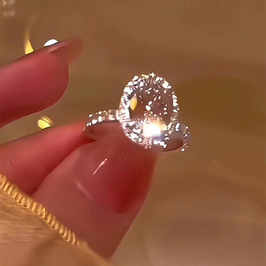 1pc Super Sparkling Pigeon Egg Ring For Women, Light Luxury High-End Feel, Moissanite Index Finger Ring, Niche Design, Adjustable Open Tail Ring - Hồng - Xem 1