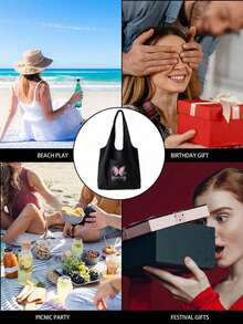 Bolsa de lona casual con estilo Y2k, con diseño de mariposa rosa y patrón de letra personalizado para mujeres. Equipada con una bolsa de maquillaje con cremallera negra, bolsa de almacenamiento casual portátil, bolsa de almacenamiento de artículos de tocador, bolsa de compras multifuncional, nuevo diseño, gran capacidad, muy adecuada para compras, bolso de hombro, bolso de mano, bolsa de almuerzo, lonchera, bolso cruzado, adecuada para hombres y mujeres, parejas, uso diario