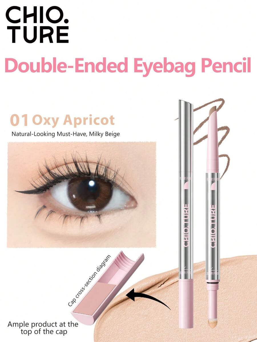 CHIOTURE Double-Ended Tear Trough Pencil Natural 3D Aegyo Sal Effect, Sweat-Proof And Smudge-Proof, Must-Have Eye Makeup Essential For Beginners And On-The-Go - 01 Oxy Apricot - View 1