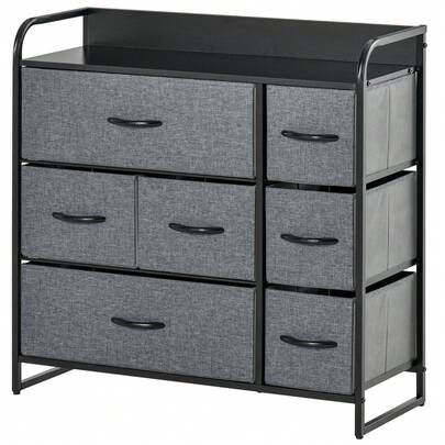  HOMCOM Chest Of Drawers With 7 Foldable Drawers, 3-Tier Fabric Bedroom Dresser, Clothes Storage Unit For Bedroom, Living Room, Grey