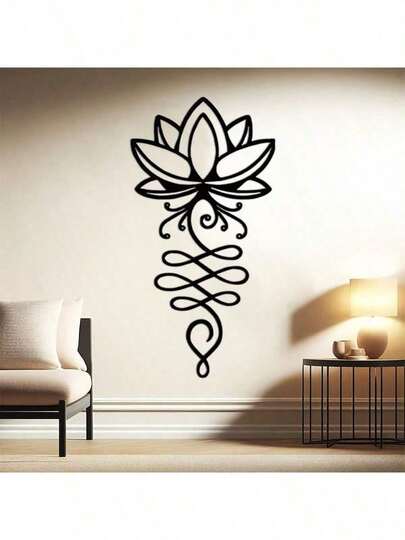 1 pieza Decoración de pared de metal con diseño de flor de loto de 30x15.4cm/45x23.1cm, decoración de pared para estudio de yoga, colgantes florales, decoración de pared para jardín exterior, regalo de inauguración de casa que trae suerte al hogar