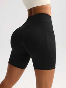 FWH Women's Fashion Stretchy Casual Elegant Sports Fitness Shorts – Spring/Summer Versatile Retro Simple Slimming High-Waisted Comfortable Running Streetwear Basic Advanced Edition (With Pockets/Sexy Booty-Lifting Peach Yoga Shorts)