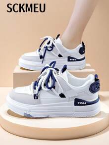 SCKMEU. 1pair Sporty Women's Fashionable Casual & Versatile Lightweight Student White Shoes, Sneakers For Outdoors - 米色 - 查看 3