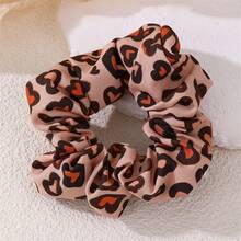 Set de 5 scrunchies de poliéster con estampado de leopardo, lazos elásticos para el cabello, sujetadores de coleta, de temporada, sin daños, para verano, vacaciones, viajes - Mezcla de colores - Ver 3