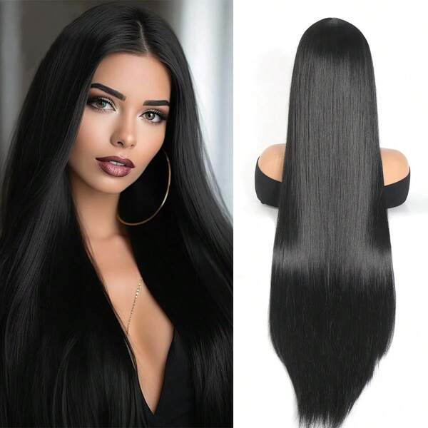 طقم شعر مستعار مستقيم طويل مع خط وسطي للنساء، باللون الأومبير، لحفلات الهالوين والأنمي وال- لوليتا، شعر اصطناعي طويل 100 سم للحفلات والتنكر