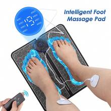 EMS Foot Massager Pad With 2 Pairs Of Electrode Patches, Foldable Electric Foot Massage Mat, Microcurrent Foot Massager, Muscle Stimulation Massager Timing Function, With Remote Control.Father Day Gift Fathers Day Gift - Black - View 2