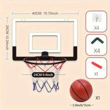 Foldable Indoor Basketball Hoop, Wall-Mounted Basketball Backboard, Home Training Basketball Rim, Black & White, Includes 1 Basketball And 1 Air Pump