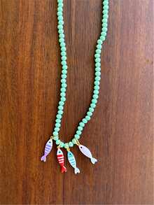 彩色鱼吊坠串珠彩色不锈钢链项链时尚优雅项链女士珠宝节日配饰 - 彩色魚項鍊3 - 查看 15