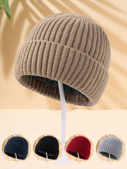 MAKEFGE 1 件男士纯色保暖内衬便帽，多色（黑色、卡其色）温暖厚针织帽，适合户外休闲穿着，适合秋冬季秋季服装日常使用蓬松