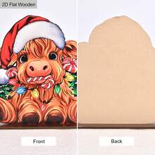 1 Stück 2D flaches Weihnachts-Holz-Spleiß-Ständerschild, süße Kalb-Dekorationsverzierung im Weihnachtsstil, Weihnachtsgeschenke, geeignet für Heimdekoration, Weihnachts-Tisch-Mittelstück-Dekoration, Party-Dekoration