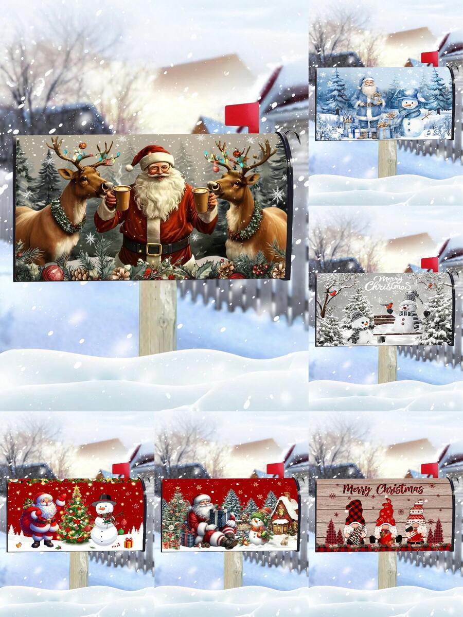 1 szt. Wesołych Świąt Bożego Narodzenia, standardowa osłona na skrzynkę pocztową z motywem choinki i bałwana Świętego Mikołaja, 21" x 18", trwała poliestrowa osłona na skrzynkę pocztową, dekoracja skrzynki pocztowej do domu, ogrodu, na zewnątrz, dekoracja świąteczna