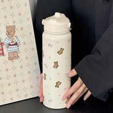 800ml süßer Bär Schleifen Muster Edelstahl isolierte Wasserflasche - tragbare Reise Tasse für heiße & kalte Getränke, ideal für Kaffee, Saft, Milch, Geschenke, Partys, Geburtstage, Valentinstag, Weihnachten und Schulanfang - Verschiedenfarbig - Übersicht 4
