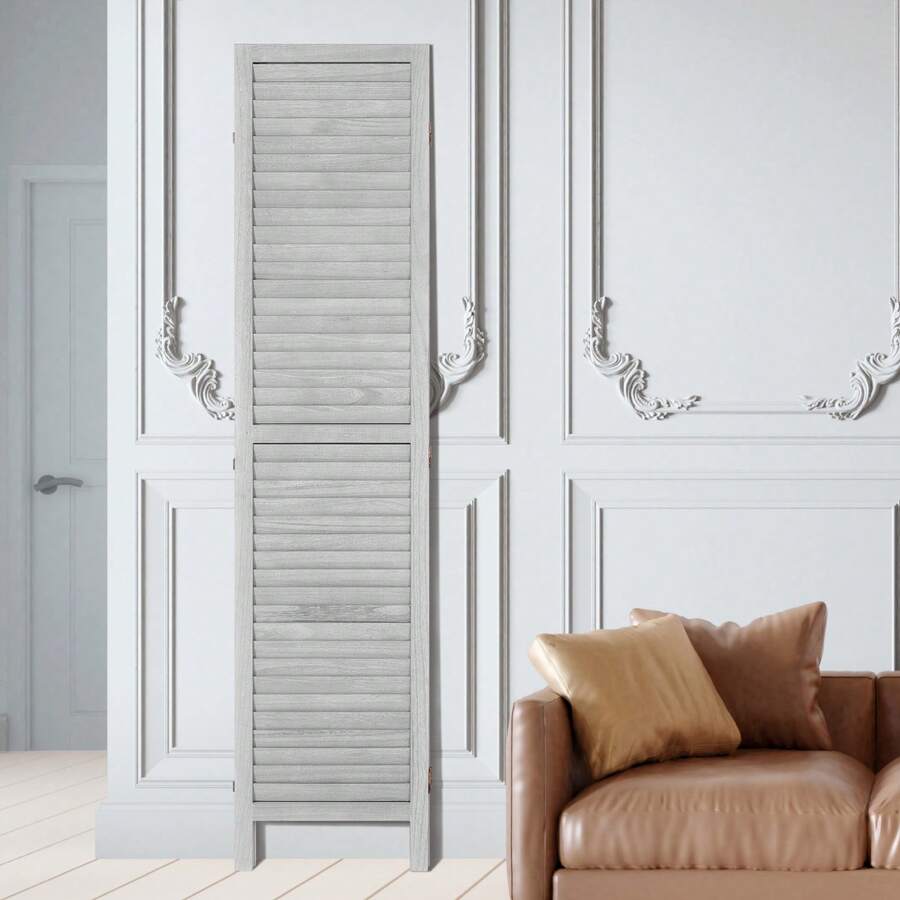 Wood Room Divider, 4 Panel Folding Privacy Screen, 66.9 Inches Tall Indoor Wooden Partition, Portable Decoration Screen, For Room Separation, Home, Office, Restaurant & Bedroom (Light Grey) - Màu vàng - Xem 1