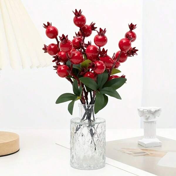 1pc Pomegranate Flower Garland Home Decor, Red Fruit Chinese New Year Floral Arrangement, Artificial Pomegranate Decor Christmas Decorations Room Decor Christmas