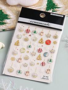 55D Relief Bronzing Gold Small Bells Nail Stickers Snow Trees Elk Nail Slider New Year Decor Wraps - Multicolor - View 8