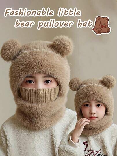 Cappello lavorato a maglia in lana per bambini, copricapo invernale e autunnale per bambina, copritermica tutto in uno con cappuccio, antivento e protezione per le orecchie