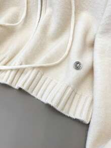 女士纯色休闲日常长袖拉链连帽衫，秋冬长袖上衣，造型技巧，适合日常穿着、居家和户外 - 白色 - 查看 4