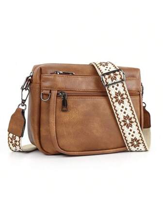 Bohemian Retro Style Women's Shoulder Bag, Multi-Pocket Zipper Closure, Vintage Elegant Street Fashion Crossbody Bag, Lightweight Outdoor Portable Square Bag, Fits Phone, Camera, Coins, Cosmetics, Casual Chic Women Handbag, Soft Solid Color Minimalist PU Leather, Polyester Lining, Suitable For Travel, Vacation, Party, Business, Mommy Bag, Detachable Shoulder Strap , Bohemian Outfit For Women