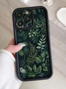 1pc Leaf Pattern Design Phone Case With Camera Protective Hole, Thick & Anti-Fall Black Cover Suitable For IPhone 11 Pro Max/12 Pro Max/13 Pro Max/14 Pro Max/15 Pro Max/16 Plus/16 Pro Max, 16E, Galaxy A55/A15/S24 Ultra/S25 Ultra, Redmi, OPPO/Realme, VIVO, Infinix, Honor, MOTO, One Plus Waterproof Shockproof Scratch Resistant - 黑色 - 查看 4