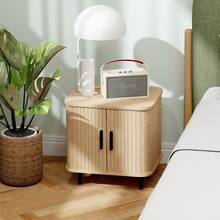 HOMCOM Bedside Table, Nordic Side Table With Roller Shutter Style Sliding Doors And Metal Legs For Bedroom, Living Room, Oak Tone - Oak - View 2