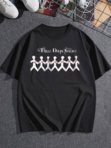 Moderna camiseta gráfica para mujer con un artístico estampado de cadena de papel, una elegante camiseta de manga corta con cuello redondo que es informal y cómoda, y que añade un toque único a tu guardarropa. - Negro - Ver 3