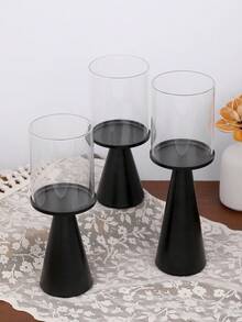 1Pc/1Set Black Metal Pillar Candle Holder Modern Iron Pillar Candle Holder Dining Table Centerpiece Birthday Party Wedding Dining Home Decoration Gift Candle Holder For Romantic Wedding, Candlelight Dinner, Birthday Party, Party Dinner