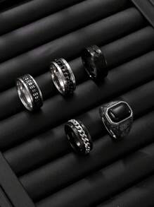 5 Pcs Stylish Stainless Steel Men's Ring Sets Ring Set For Men's Daily Wear