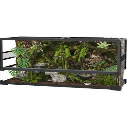 Terrario para reptiles de 67 galones con apertura frontal, acuario de vidrio templado de 48 pulgadas con ventilación en la parte superior e inferior, puerta antielusiva con doble bisagra y broches de bloqueo