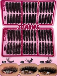 30 Rows Of Large Capacity Eyelash Book 6080100D Three Styles With Eyelash Glue And Seal Eyelash Tweezers Thick Eyelash Cluster Eyelash Extension Kit Slender Individual Eyelash D Curl Eyelash Extension (8-16MM) Exquisite Gift Set, Exquisite Gift - 玫瑰紅 - 查看 2