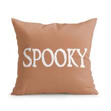 1pc Halloween Theme Single-Sided Printed Throw Pillow Cover - Peach Velvet Cushion Cover 45*45cm