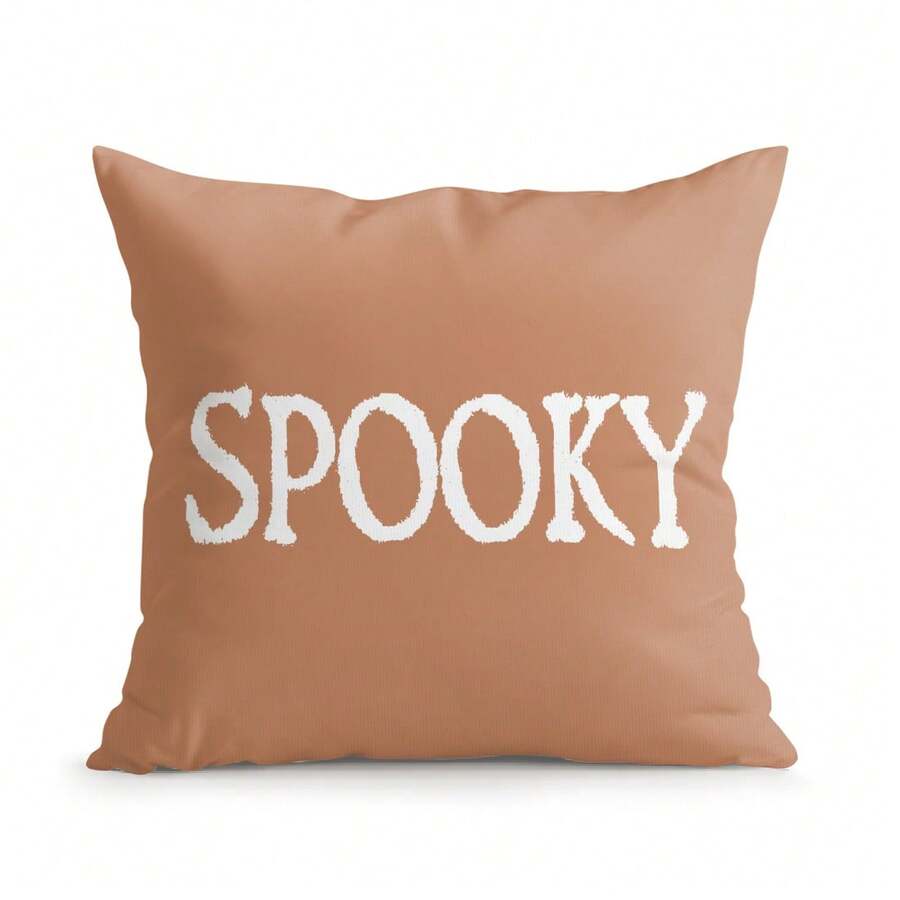 1pc Halloween Theme Single-Sided Printed Throw Pillow Cover - Peach Velvet Cushion Cover 45*45cm