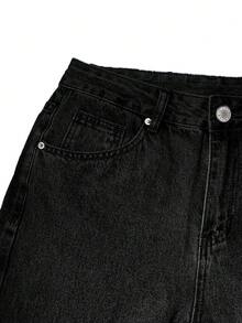 Traceable Cotton 男士休闲宽松锥形破洞牛仔裤 - 黑色 - 查看 6