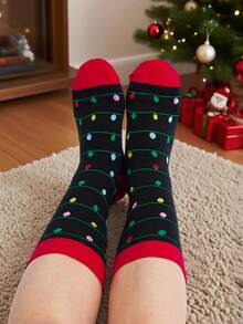 1 Pair Novelty Christmas Light Design Mid-Calf Socks, Fun Socks, Christmas Socks Gift For Men, Women And Teens, Unisex