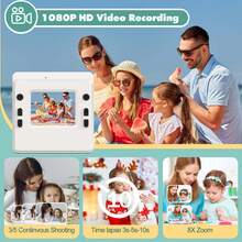Kids Camera Instant Print, 1080P HD Lens Selfie,Toddler Digital Camera With 3 Rolls Paper & 32GB Card, Children Christmas Birthday Gifts Toys For Age 3 4 5 6 7 8 9 10 11 12 Years Old Girls Boys