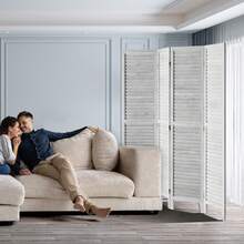 Wood Room Divider, 4 Panel Folding Privacy Screen, 66.9 Inches Tall Indoor Wooden Partition, Portable Decoration Screen, For Room Separation, Home, Office, Restaurant & Bedroom (Light Grey) - Màu vàng - Xem 9