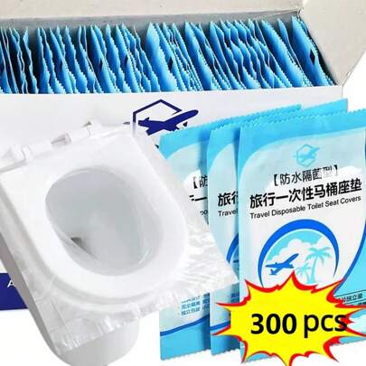 300 个一次性塑料马桶座套、防水马桶座垫、旅行、医院、营地、浴室用品、配件便携式安全旅行卫生纸垫便携式马桶垫，适合商务旅行、旅行安全马桶座垫、露营、浴室配件、浴室配件、旅行必需品、家居用品、家居。