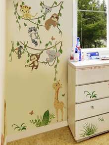1PC/2pcs Removable PVC Wall Decals – [Honey Pot Bear, Vine Man Animal Monkey]Self-Adhesive Waterproof Wall Stickers For Home Decor, Room Decor, Wall Decor, And Kitchen – Easy To Apply, Ideal For Living Room, Bedroom, Or Office Home Decor