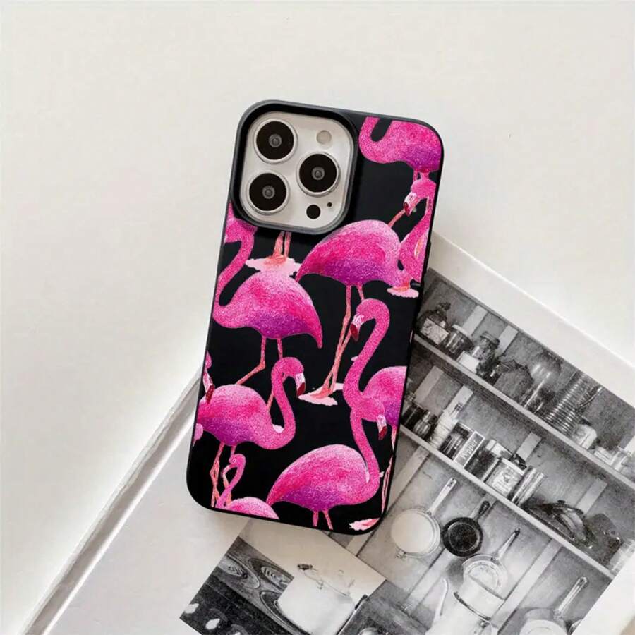 Fundas y carcasas protectoras para teléfono con diseño de flamenco rosa y orificios grandes. Compatibles con phone 16 Pro Max, 16, 15 Pro, 14, 14 Plus/14 Pro Max, 13, 13 Pro, 12 Pro, 11/11 Pro. Regalos para cumpleaños y fiestas - Negro - Ver 1