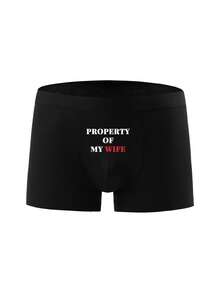 5 Pcs Of Random Men's Black Boxer Briefs, I Love My Wife Letters Print, Gifts For Boyfriend And Husband,Breathable Underwear, Daily Wear, Valentine's Day Gift, Halloween, Christmas